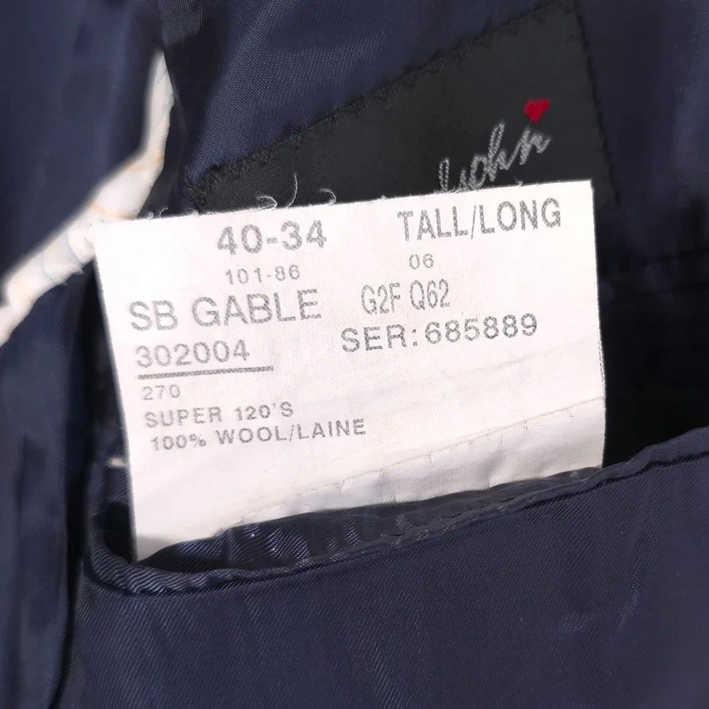 SAMUELSOHN Men's Navy Sport Coat Navy 40L Super 120s Wool UNION MADE UTIS CANADA